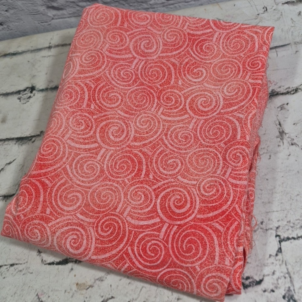 Vintage Fabric Coral Salmon Spiral Swirl Printed‎ 44" X 2yrds W/ Small Cut-Out